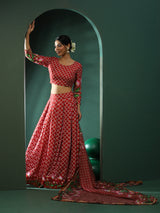 Maroon Pichwai Print Lehenga Choli With Dupatta - Elganza