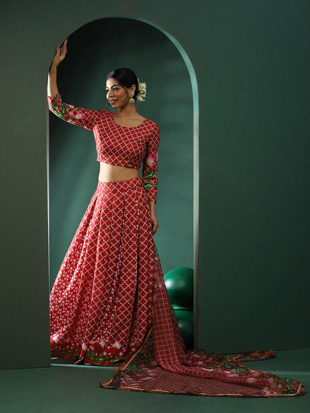 Maroon Pichwai Print Lehenga Choli With Dupatta - Elganza