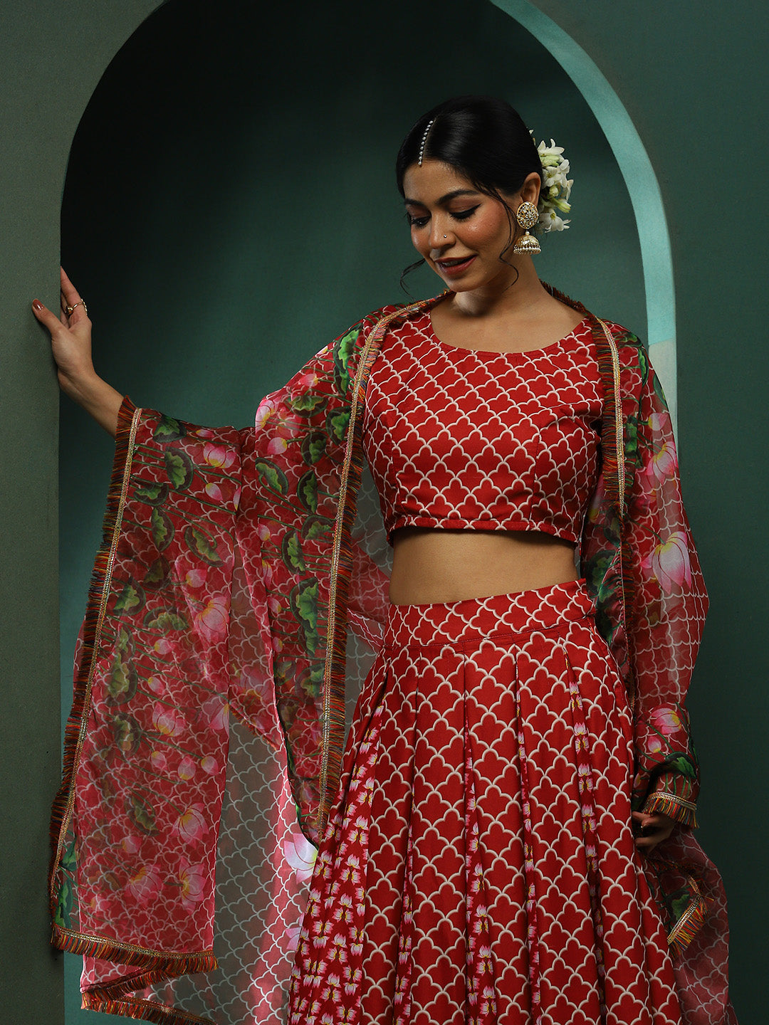 Maroon Pichwai Print Lehenga Choli With Dupatta - Elganza