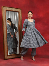 Grey Ethnic Motifs Anarkali With Afghani Salwar - Elganza