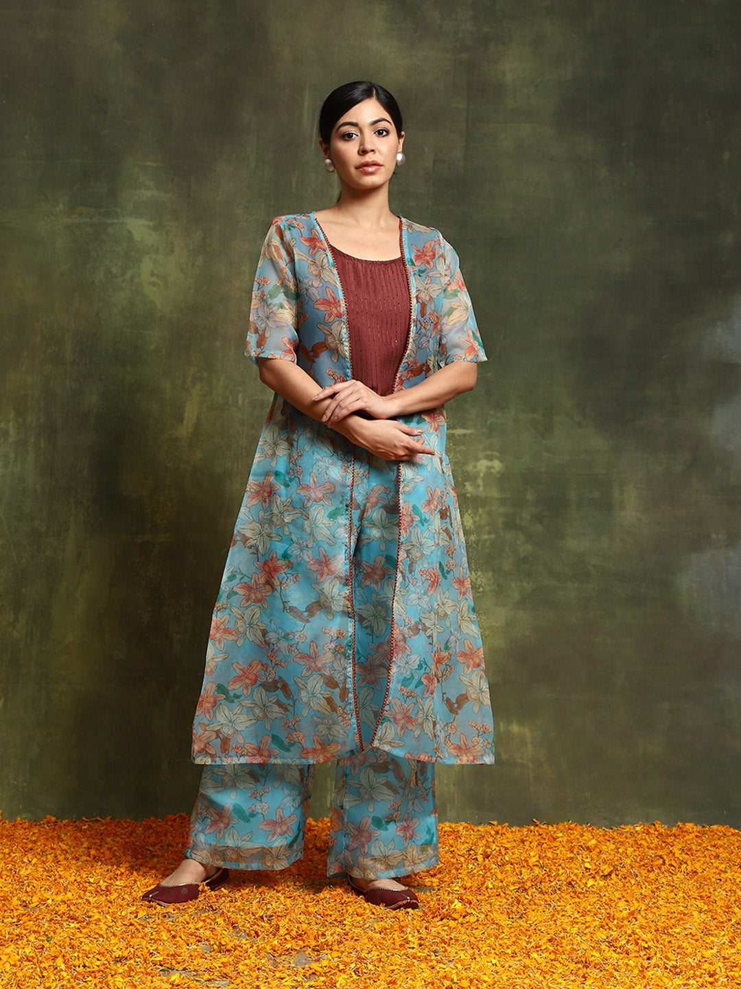 Blue Floral Printed Co-Ord Set - Elganza