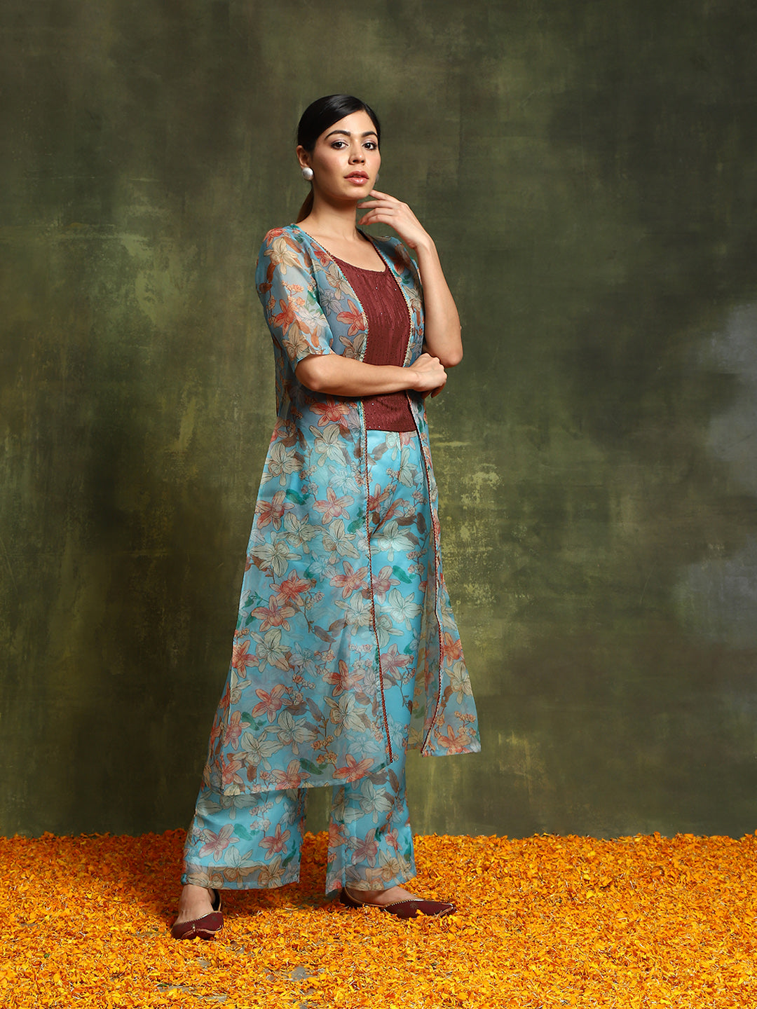 Blue Floral Printed Co-Ord Set - Elganza