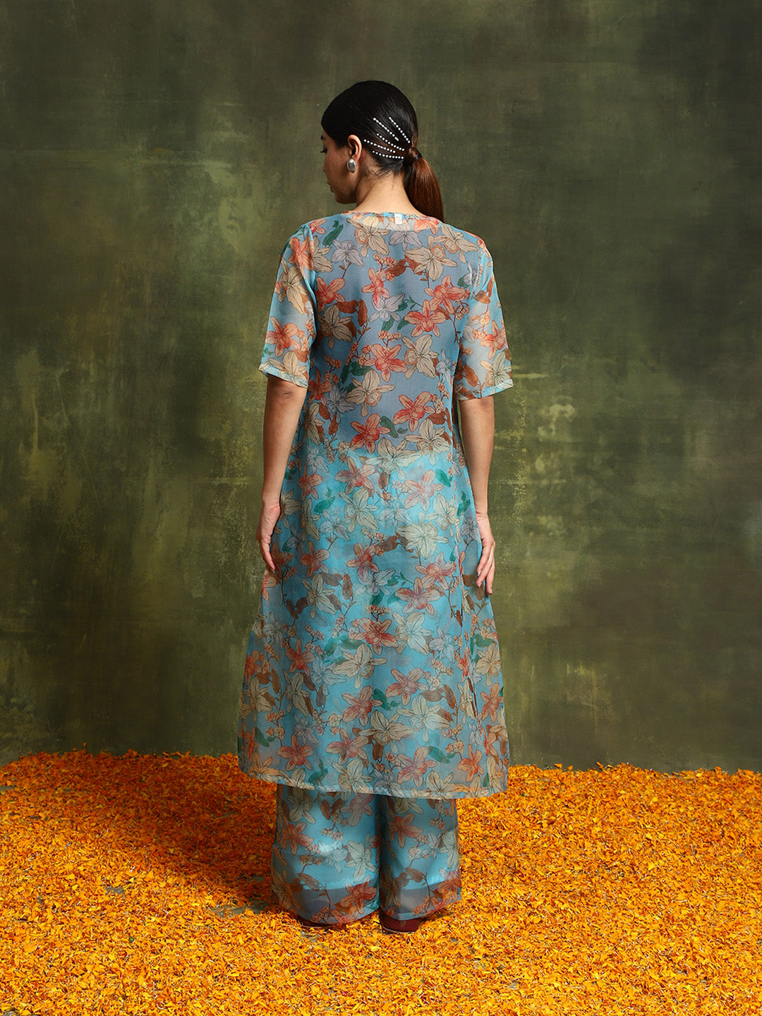 Blue Floral Printed Co-Ord Set - Elganza