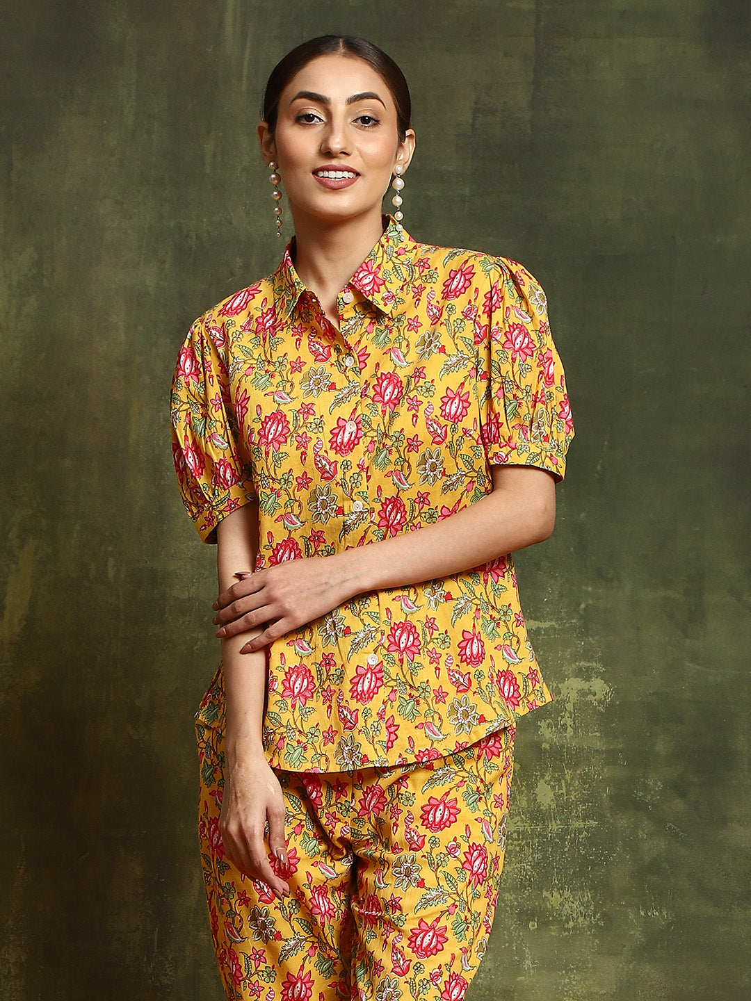 Yellow Floral Print Co-Ord Set - Elganza