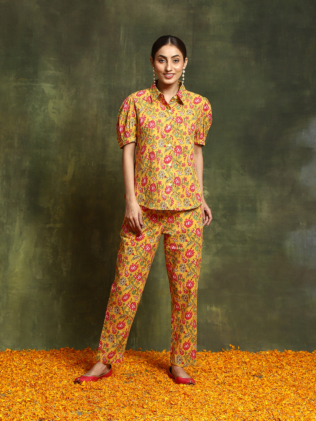 Yellow Floral Print Co-Ord Set - Elganza