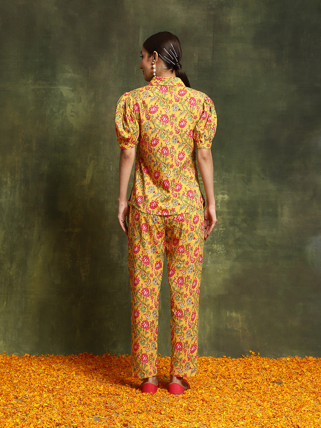 Yellow Floral Print Co-Ord Set - Elganza