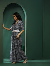 Navy Blue & White Printed Co-Ords Set - Elganza