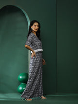 Navy Blue & White Printed Co-Ords Set - Elganza