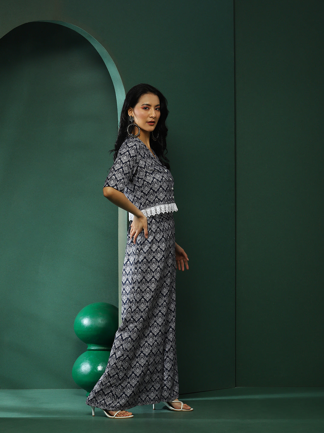 Navy Blue & White Printed Co-Ords Set - Elganza