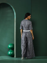 Navy Blue & White Printed Co-Ords Set - Elganza