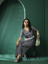 Navy Blue & White Printed Co-Ords Set - Elganza