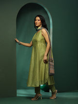 Green Digital Print Anarkali Pant With Dupatta - Elganza
