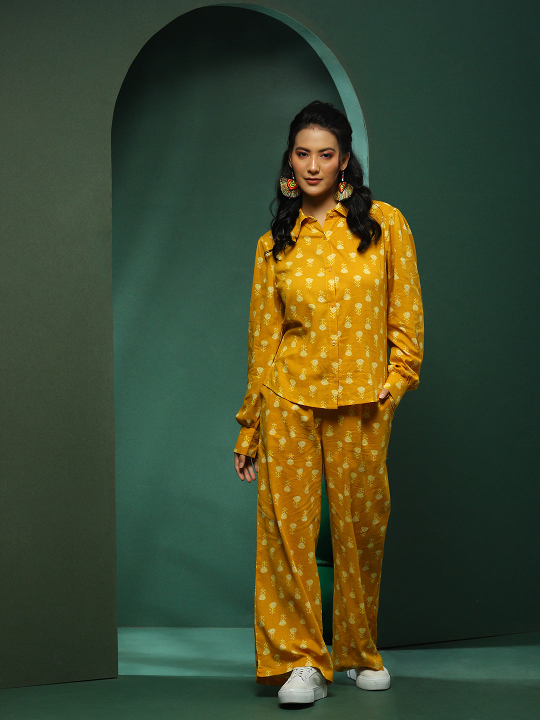 Mustard Floral Print Co-ord Set - Elganza