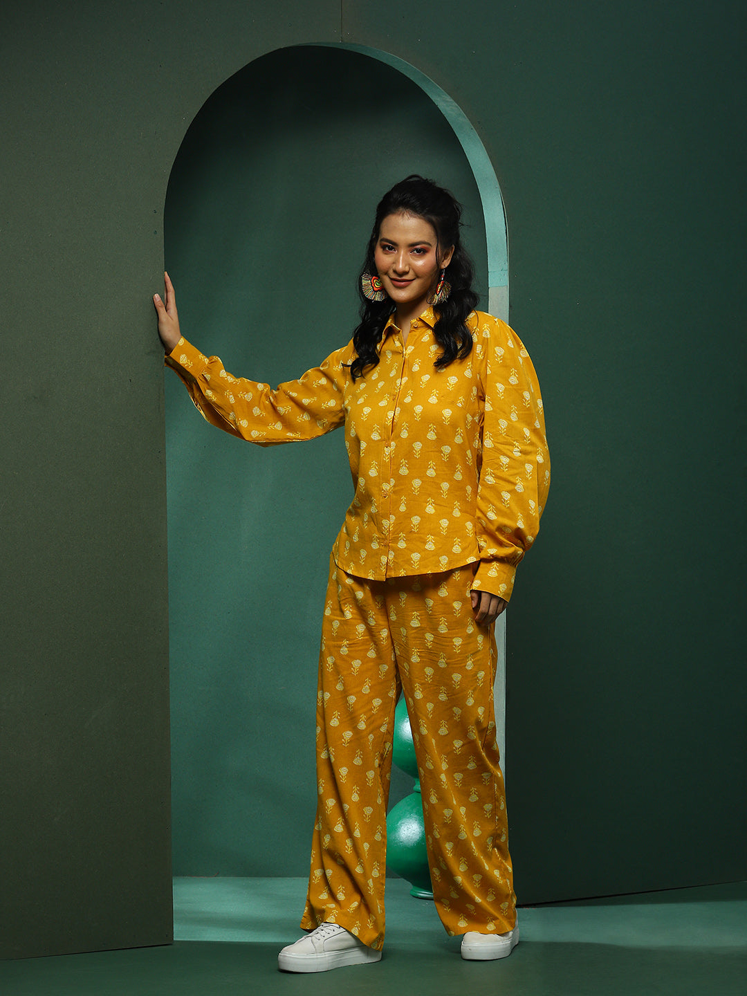 Mustard Floral Print Co-ord Set - Elganza