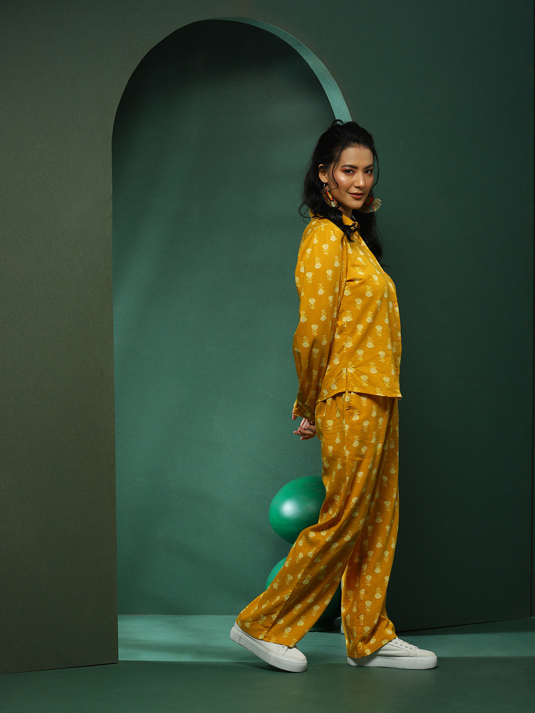 Mustard Floral Print Co-ord Set - Elganza