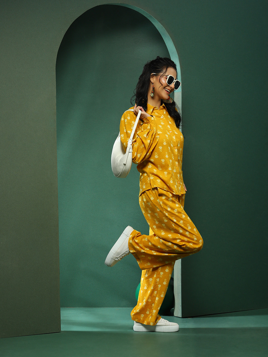 Mustard Floral Print Co-ord Set - Elganza