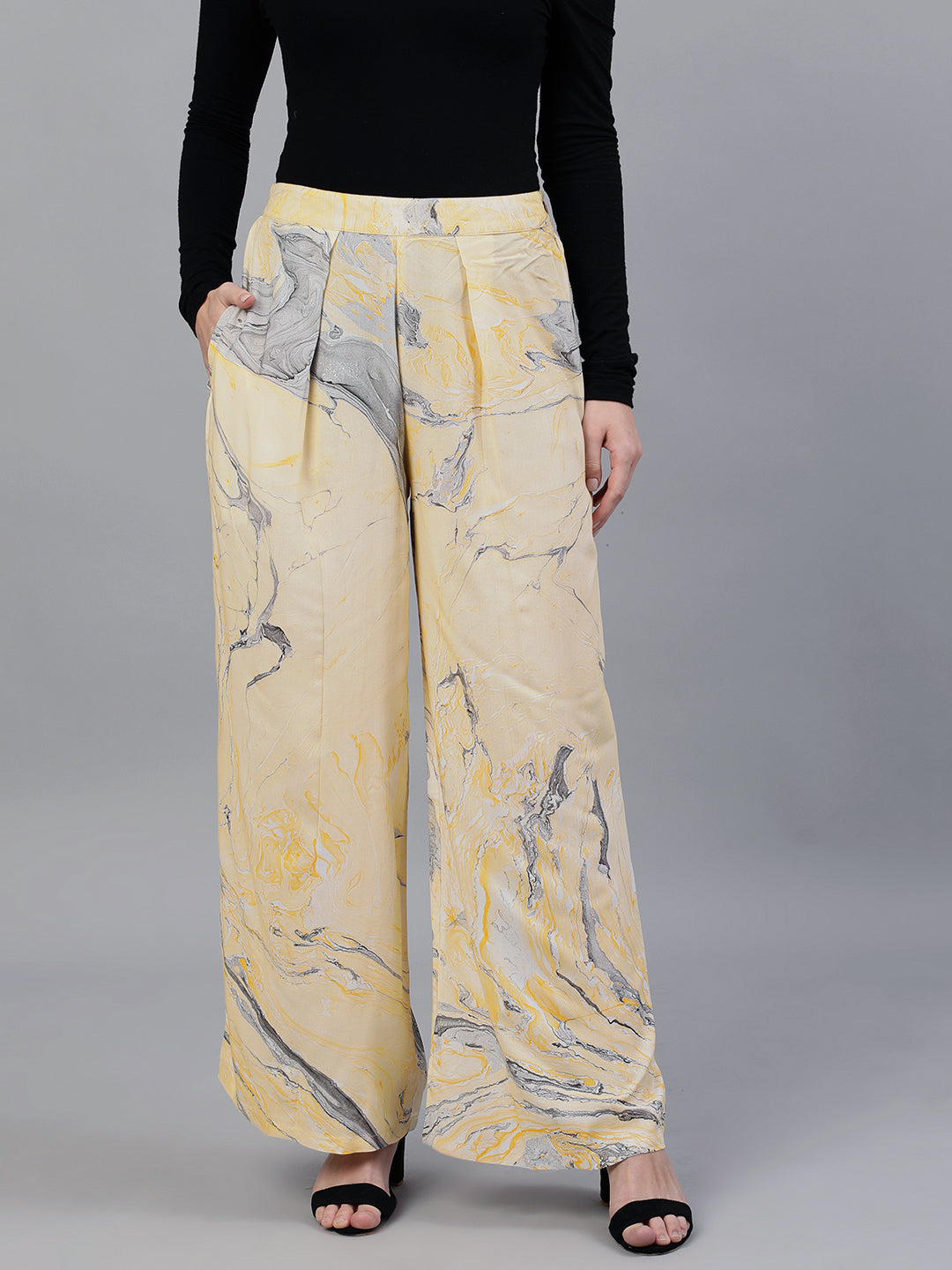Yellow Abstract Print Palazzos - Elganza