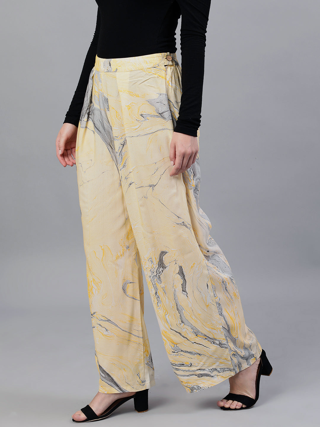 Yellow Abstract Print Palazzos - Elganza