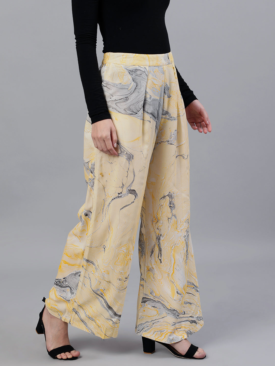 Yellow Abstract Print Palazzos - Elganza