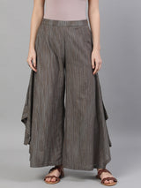 Grey Relaxed Fit Palazzos With Striped Detail - Elganza