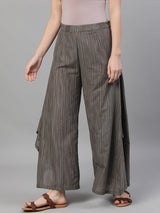 Grey Relaxed Fit Palazzos With Striped Detail - Elganza