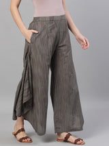 Grey Relaxed Fit Palazzos With Striped Detail - Elganza