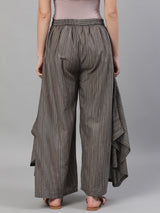 Grey Relaxed Fit Palazzos With Striped Detail - Elganza