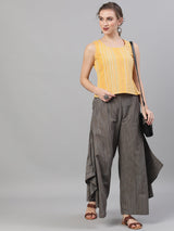 Grey Relaxed Fit Palazzos With Striped Detail - Elganza