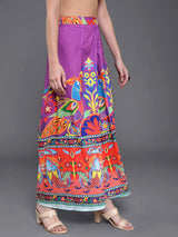 Purple & Orange Printed Flared Palazzo - Elganza