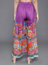Purple & Orange Printed Flared Palazzo - Elganza