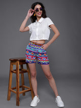 Blue & Pink Floral Print Shorts - Elganza