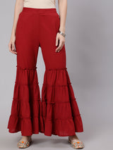 Maroon Sharara Pant - Elganza