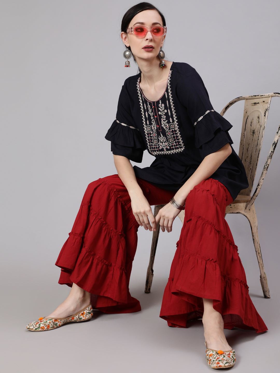 Maroon Sharara Pant - Elganza