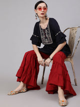 Maroon Sharara Pant - Elganza