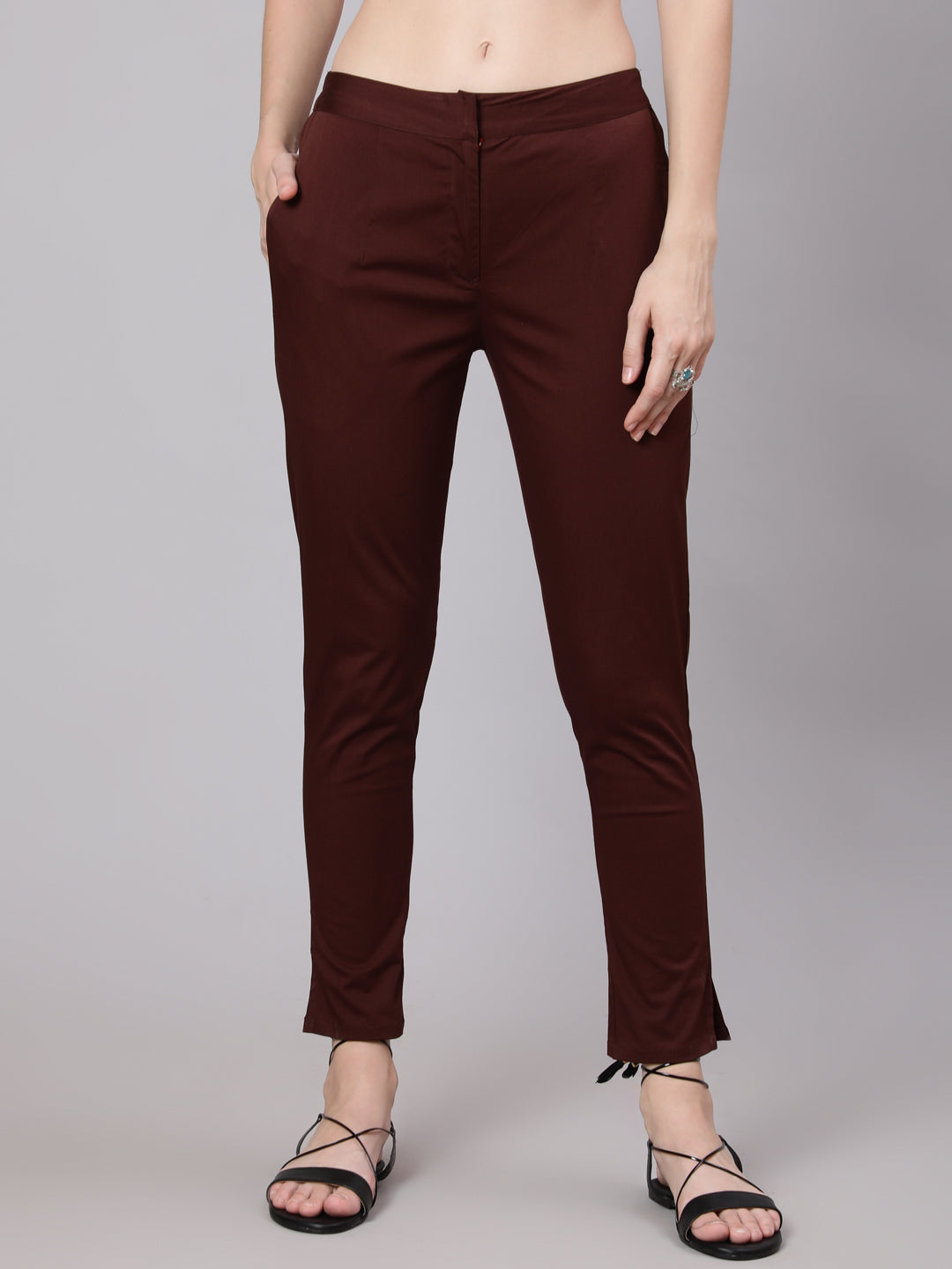 Brown Slim Fit Pant - Elganza