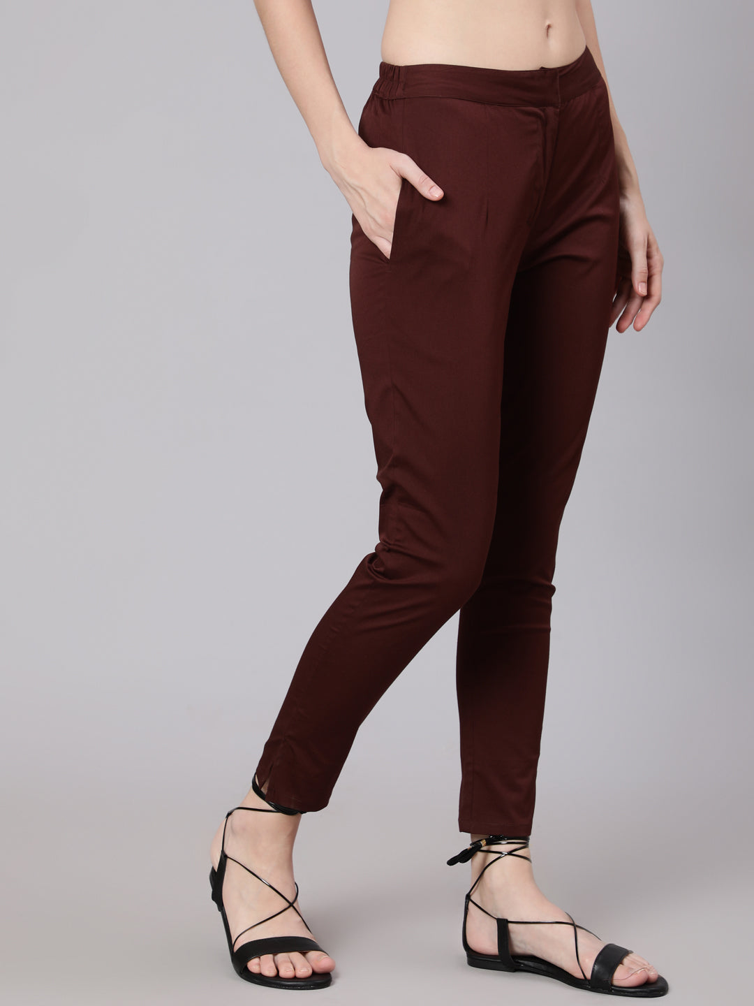 Brown Slim Fit Pant - Elganza