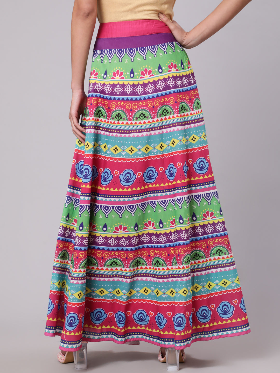 Multicolor Floral Print Flared Skirt - Elganza