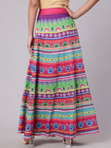 Multicolor Floral Print Flared Skirt - Elganza