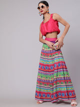 Multicolor Floral Print Flared Skirt - Elganza