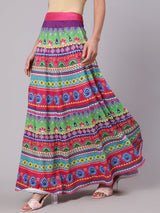 Multicolor Floral Print Flared Skirt - Elganza