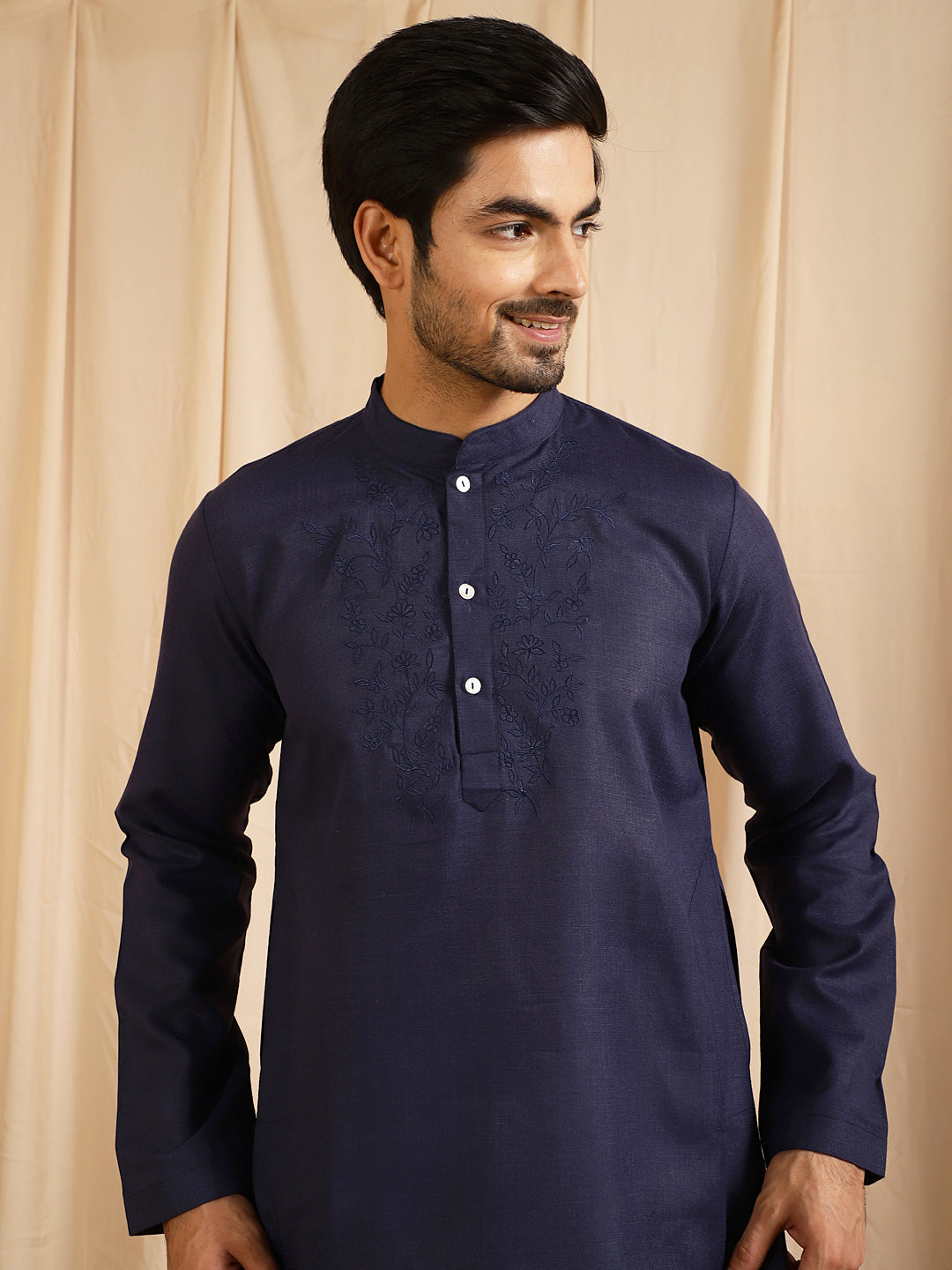 Navy Blue Indian Long Kurta - Elganza