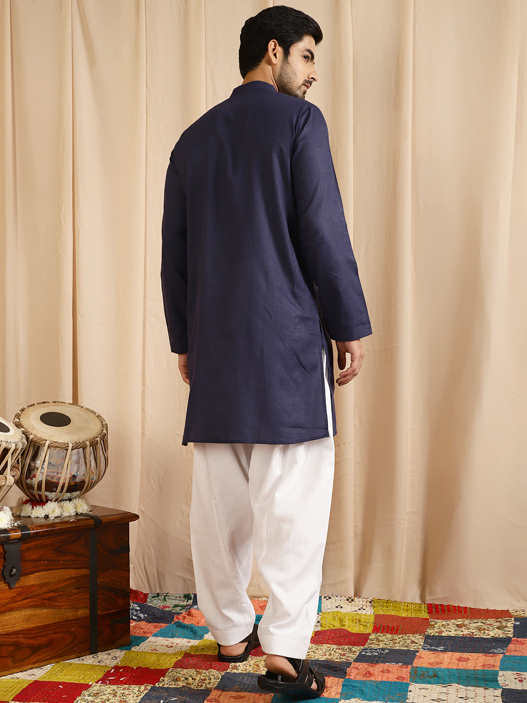 Navy Blue Indian Long Kurta - Elganza