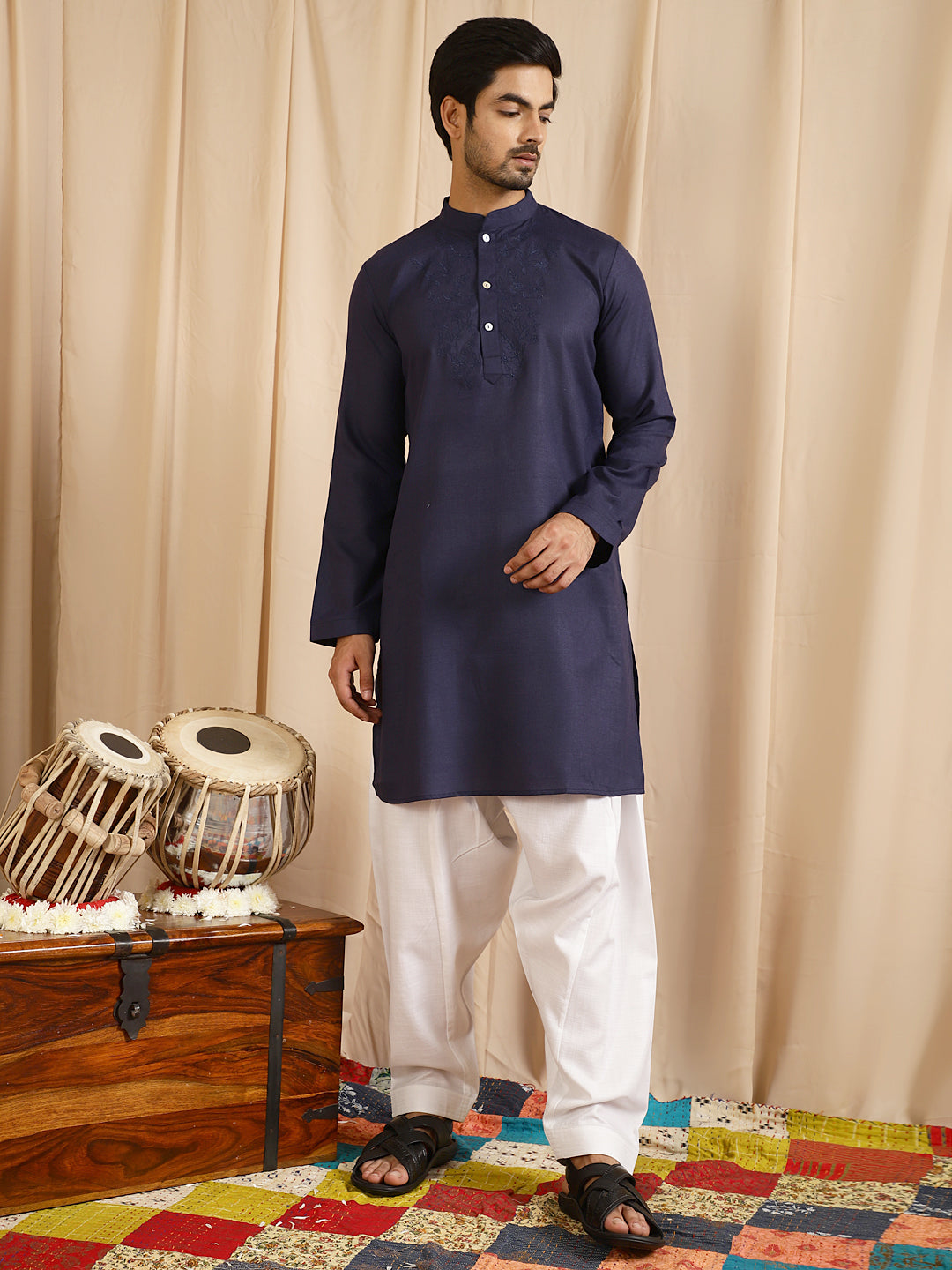 Navy Blue Indian Long Kurta - Elganza