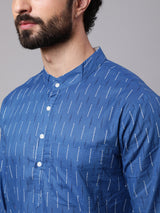 Blue Printed Straight Kurta With Roll-Up Sleeve - Elganza
