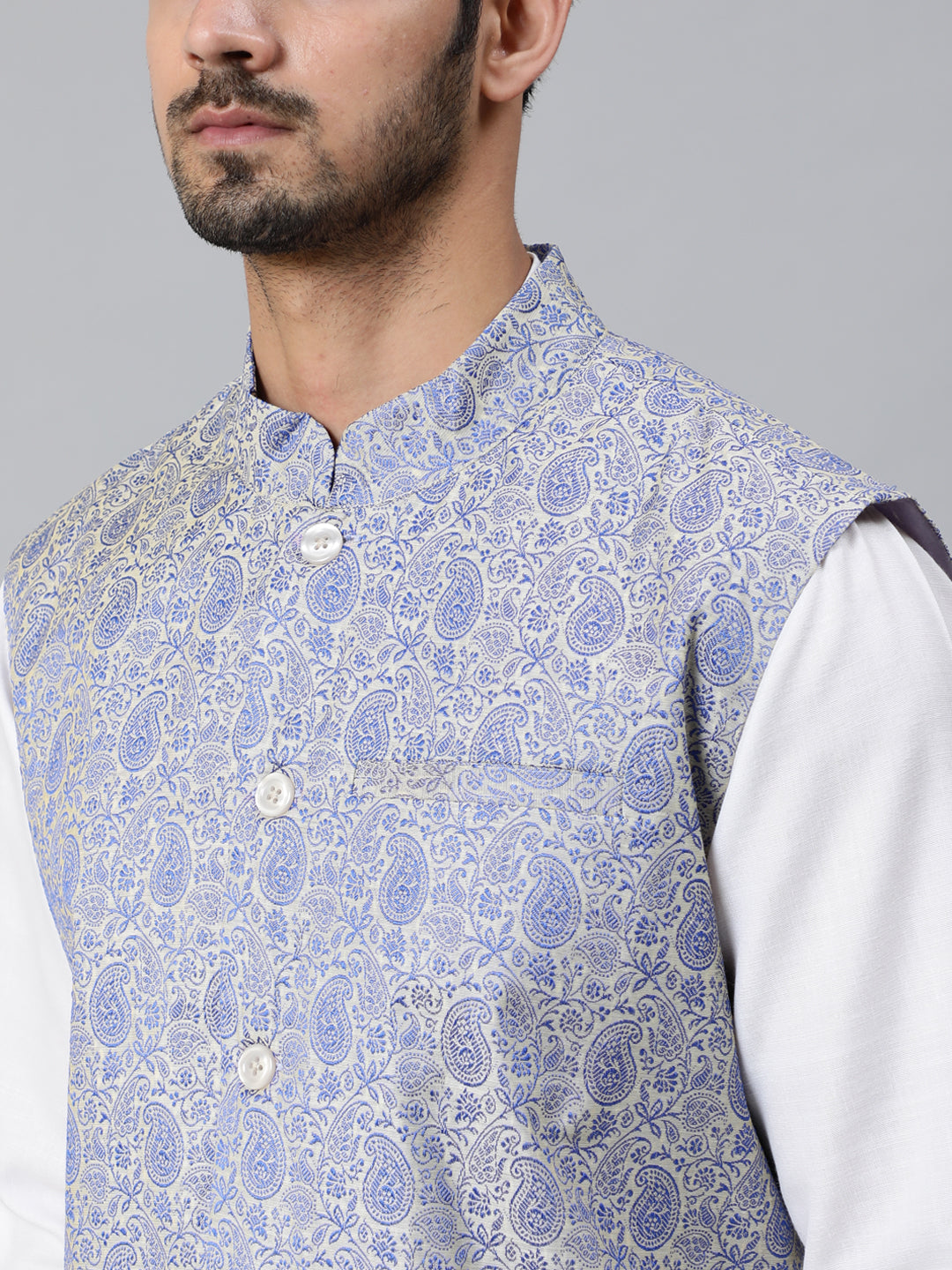 Blue Brocade Couple Combo - Elganza