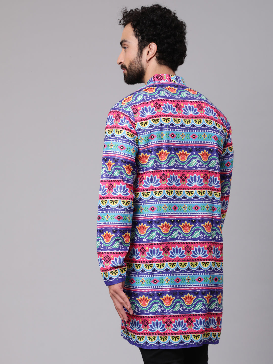 Blue Red Floral Print Kurta - Elganza