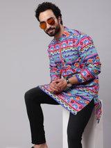 Blue Red Floral Print Kurta - Elganza