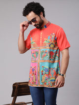 Orange Yellow Digital Print Short Kurta - Elganza
