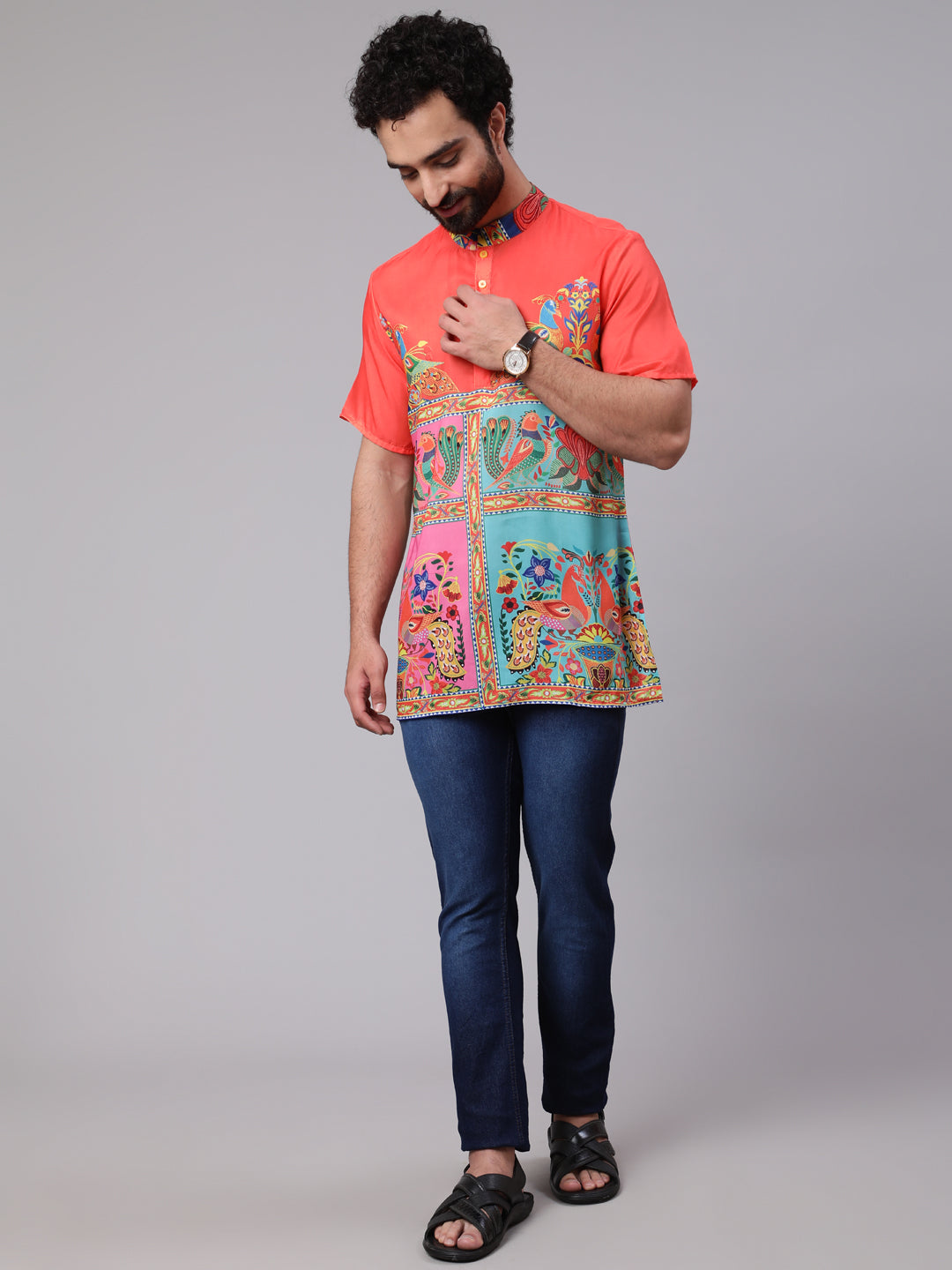 Orange Yellow Digital Print Short Kurta - Elganza