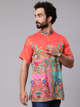 Orange Yellow Digital Print Short Kurta - Elganza